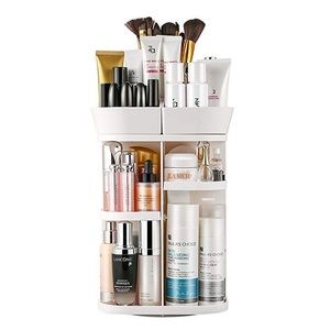 Jerrybox rotating bathroom storage organizer for toiletries and cosmetics